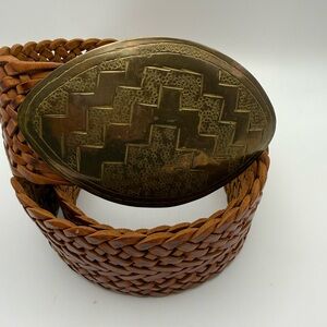 Chico's Brown Woven Belt with Moroccan Brass Buckle Vintage